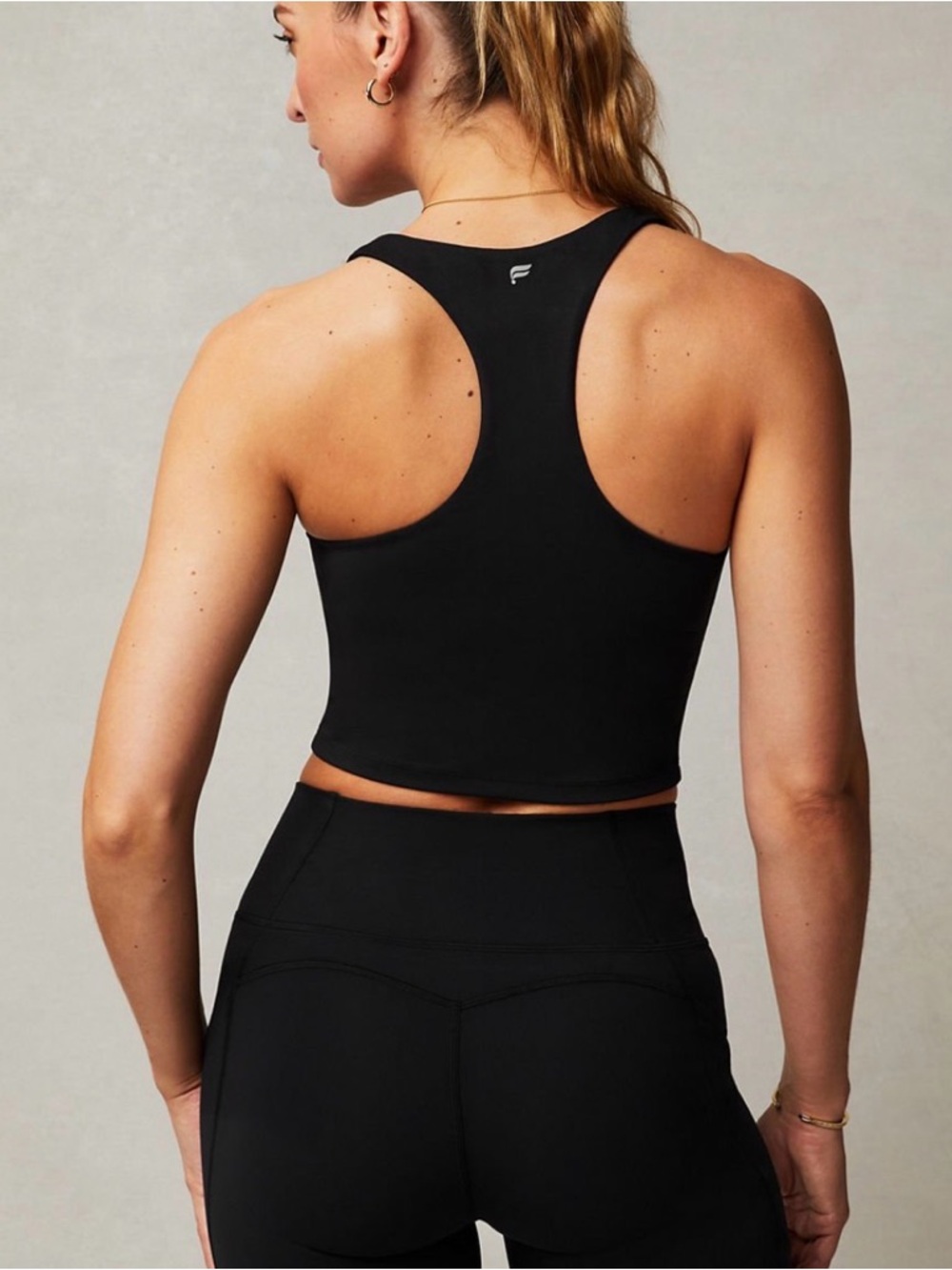 Fabletics Black Racerback Crop Tank Sports Bra Padded - Picture 1 of 5